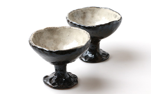 火之神窯 陶片木【脚付き デザート鉢】炭化焼成 粉引 カップ 深皿 陶器 A3-266【配送不可地域：離島】【1166409】