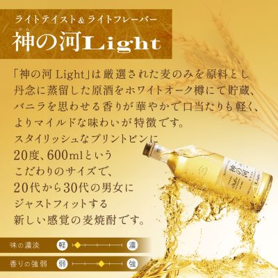 【新感覚麦焼酎】「神の河Light」20度 600ml 3本【ホワイトオーク樽貯蔵】 A3−169【1166641】