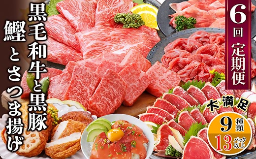 黒毛和牛・黒豚・かつお・まぐろ　充実定期便(全6回) UU-0001【配送不可地域：離島】【1581566】