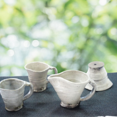 火之神窯「陶片木」 粉引 珈琲ドリッパー&ポット+カップ2個 A6-114【配送不可地域：離島】【1166406】