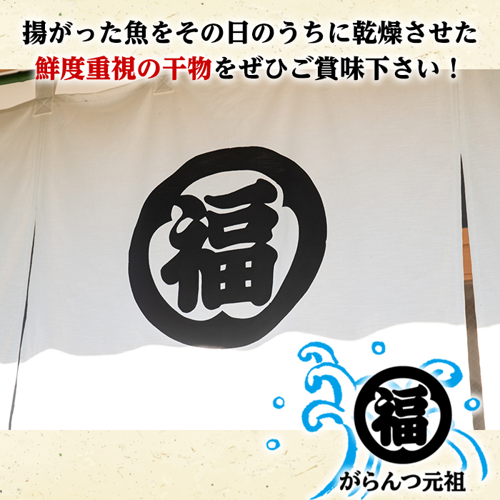 ＜定期便・全2回(隔月)＞阿久根市産 干物(6種)国産 鹿児島県産 ひもの 開き 一夜干し がらんつ 乾物 魚 キビナゴ あじ いか イカ うるめ あおさ 【マルフク川畑水産】a-24-36-z