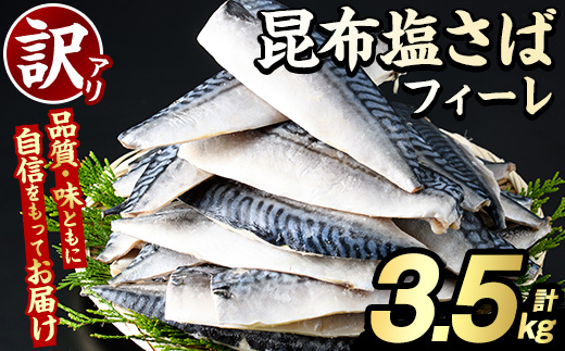 ＜訳あり＞昆布塩さばフィーレ(3.5kg) サバ 鯖 魚類 おかず グリル 焼き魚 切り身 昆布 塩サバ ご家庭用 【グローバルフーズ】a-12-289