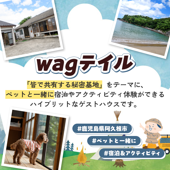 wagテイル 宿泊割引券(3,000円分) チケット 宿泊券 ゲストハウス ホステル ホテル 自然 アクティビティ 体験 SUP リバートレッキング ペット 愛犬 愛猫 動物 【wagテイル】akn101-03