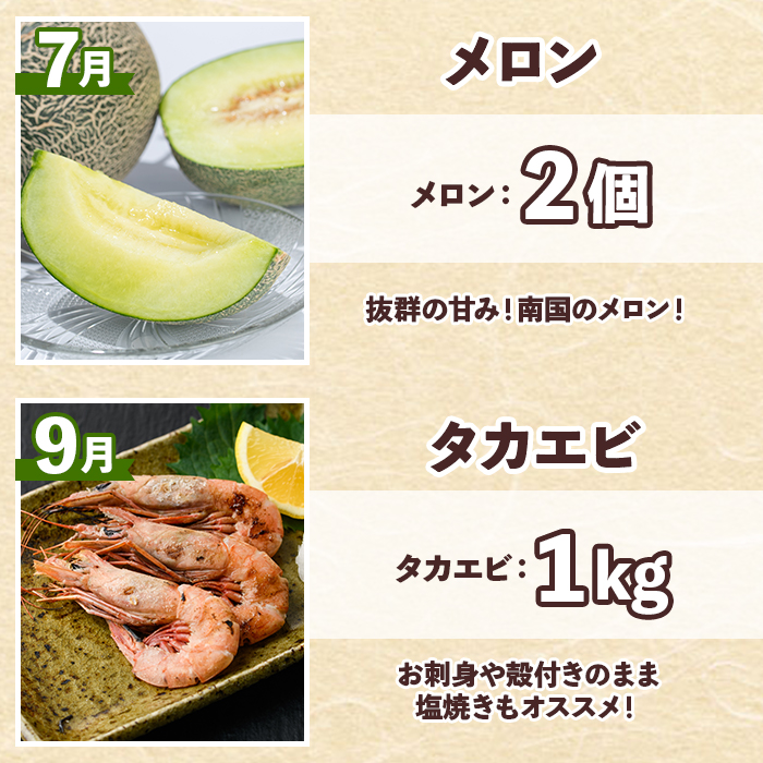 ＜定期便・全6回(奇数月)＞阿久根市の山の幸・海の幸(ぼんたん・不知火・タカエビ・メロン・伊勢海老など)国産 柑橘 みかん フルーツ 果物 魚介 頒布会【松永青果】akn053-37