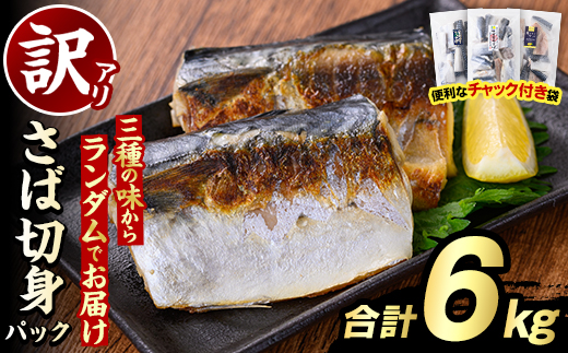 訳あり・傷あり ご家庭用さば切身パック(合計6kg) 大容量 サバ 鯖 海産物 海鮮 おかず 惣菜 焼き魚 切り身 ジップロック チャック付き袋 小分け 簡単調理 【グローバルフーズ】akn061-35