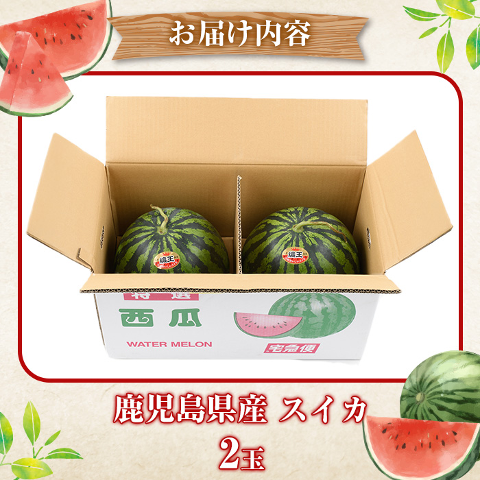＜先行予約受付中！2026年6月中旬以降順次発送予定＞鹿児島県産 スイカ(2玉) 国産 果物 スイカ すいか 西瓜 ジュース スムージー 祭ばやし 縞王 紅まくら 黒小玉スイカ 期間限定【松永青果】akn053-31