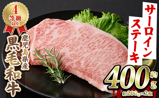鹿児島県産 黒毛和牛 4等級以上 サーロイン ステーキ (約400g・約200g×2枚) 国産 牛肉 サーロイン ステーキ 4等級 バーベキュー BBQ おかず 冷凍 ステーキ肉 お肉 大判 個包装 【スターゼン】　akn042-68