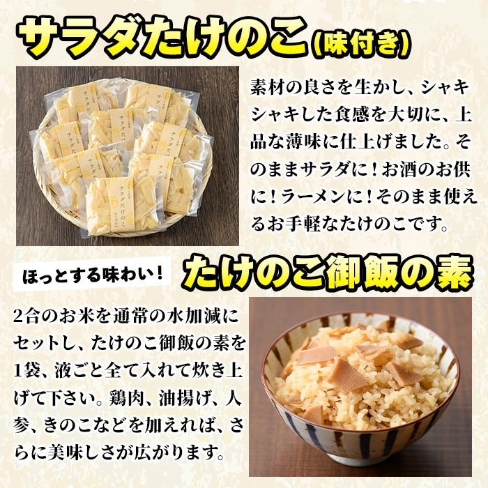 ご家庭用たけのこ美味づくし(5種10袋・たけのこ水煮、味付けタケノコ2種、味付土佐煮、たけのこご飯の素)国産 筍 野菜 使い切り 小分け 個包装【上野食品】a-14-18-z