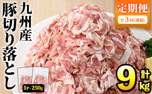 ＜定期便・全3回＞豚肉ウデモモ切り落とし(計9kg・1パック250g) 小分け 国産 豚肉 豚小間 真空パック 家庭用 豚こま 定期便 スライス 冷凍配送 個包装 切り落し 切落し すき焼き しゃぶしゃぶ セット 詰め合わせ 数量限定【三九】akn006-13