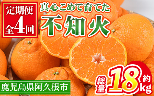＜先行予約受付中！定期便・全4回(12月・1月・2月・3月)＞鹿児島県産不知火ざんまい(総量約18kg) 国産 果物 フルーツ 柑橘 旬 しらぬい 定期便 頒布会 シラヌイ 数量限定 期間限定 阿久根市産【三笠農業生産】akn051-15
