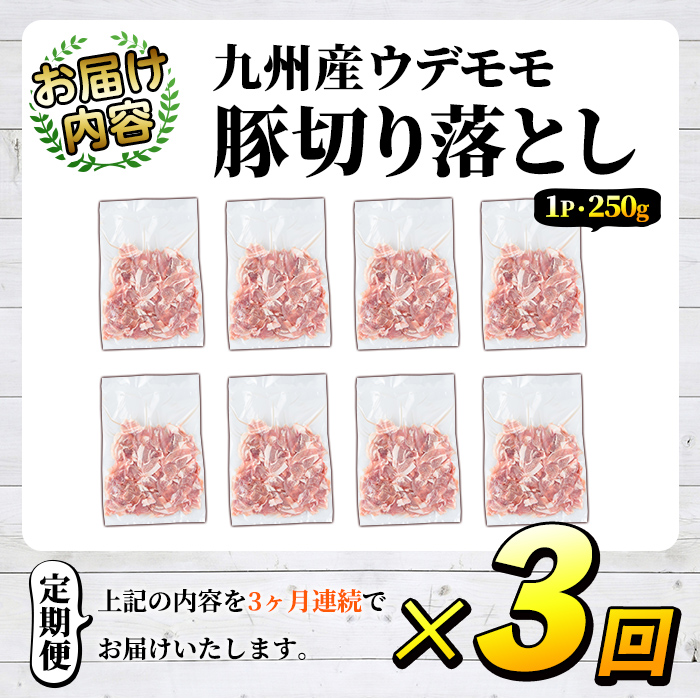 ＜定期便・全3回＞豚肉ウデモモ切り落とし(計6kg・1パック250g) 小分け 国産 豚肉 豚小間 真空パック 家庭用 豚こま 定期便 スライス 焼肉 BBQ 冷凍配送 個包装 切り落し 切落し すき焼き しゃぶしゃぶ セット 詰め合わせ 数量限定【三九】a-32-7-z