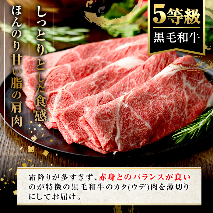 ＜定期便・全3回(隔月)＞鹿児島県産黒毛和牛5等級！カタ(ウデ)スライス(総量3.6kg・約1.2kg×3回) 国産 牛肉 赤身 カタ肉 肩肉 ウデ肉 スライス肉 ウデスライス 薄切り しゃくし すき焼き すきやき しゃぶしゃぶ おかず 個包装 冷凍配送 定期便 【スターゼン】akn042-64