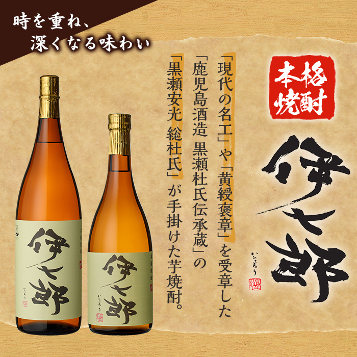 鹿児島本格芋焼酎 黒瀬安光作「伊七郎」(720ml×2本) 阿久根市 国産 4合瓶 名工 プレミアム焼酎 セット 限定 酒 いも さつま芋 さつまいも サツマイモ アルコール ギフト 贈答 常温保存【海連】akn016-08
