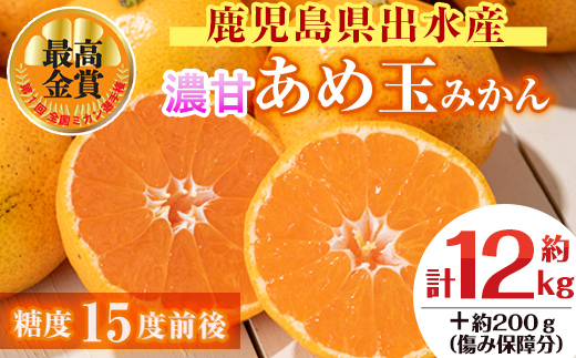 i571 ＜先行予約受付中！2025年11月中旬〜2026年1月下旬の間に発送予定＞【特別栽培・最高金賞】温州みかん日本一！濃甘あめ玉みかん(計約12kg・6kg×2箱＋傷み保障 約200g(3〜4玉)  みかん 蜜柑 ミカン 柑橘 果物 フルーツ 果実 国産 鹿児島  【Farmer friends Marche】