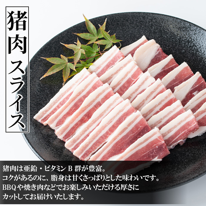 i892-Xm 【クリスマスギフト】鹿児島県出水市産 大幸鹿・猪 BBQ用スライス（250g×各2P 計4P・1kg）【大幸】