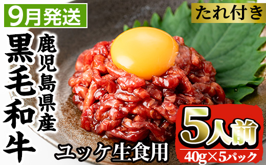 i907-2409 ＜2024年9月中に発送予定＞鹿児島県産黒毛和牛ユッケ5人前(40g×5P・計200g)【カミチク】