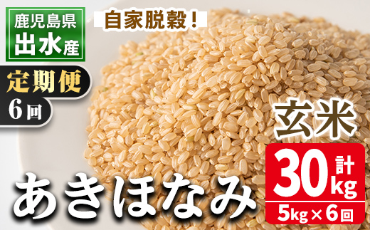 i539 ＜定期便・計6回(連続)＞鹿児島県出水市産あきほなみ 玄米＜5kg×全6回＞ 米 玄米 お米 5kg 計30kg 定期便 国産 あきほなみ おにぎり ごはん お米マイスター 厳選【田上商店】