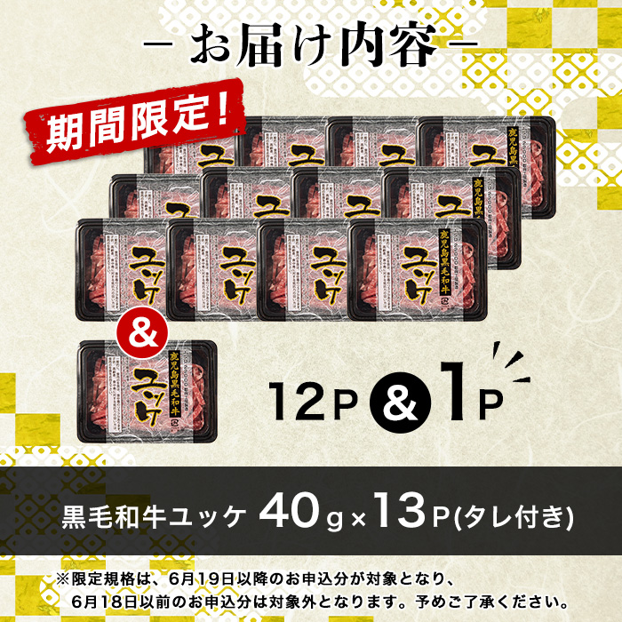 i1211-B-om 【限定規格！】鹿児島県産黒毛和牛ユッケ13人前(40g×13P・計520g) 肉 牛肉 黒毛和牛 国産 鹿児島県産 ユッケ 生食 旨み カミチク 【株式会社LRプラスK】