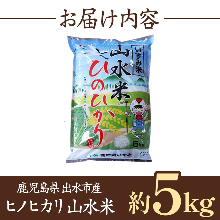 i070 鹿児島県出水市産ヒノヒカリ 山水米(5kg) 米 お米 精米 5kg ブランド米 ごはん ご飯 ひのひかり 白米 おにぎり お弁当 【JA鹿児島いずみ(米)】