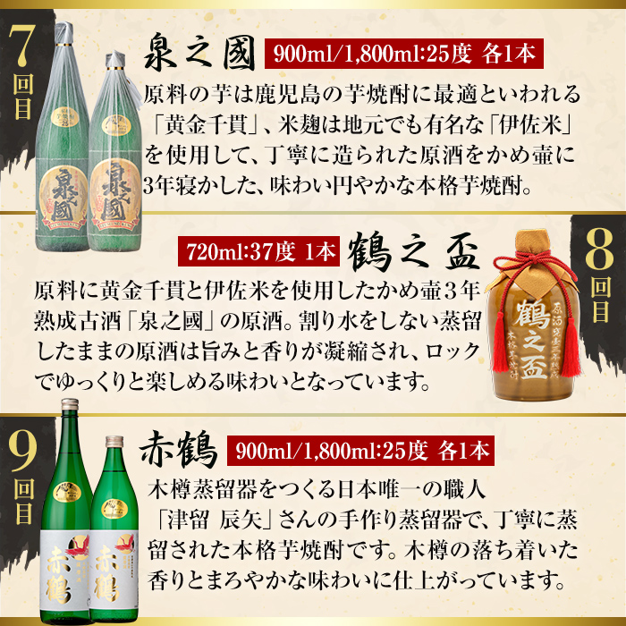 i640 ＜定期便・計12回(連続)＞出水酒造本格芋焼酎セット(全13種・合計18本)【出水酒造 izumi-syuzou】