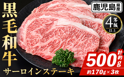 i1331 鹿児島県産 黒毛和牛 サーロインステーキ (計約500g・約170g×3枚) 国産 九州産 鹿児島産 黒毛和牛 牛肉 国産牛 サーロイン ステーキ 冷凍配送 【スターゼン】