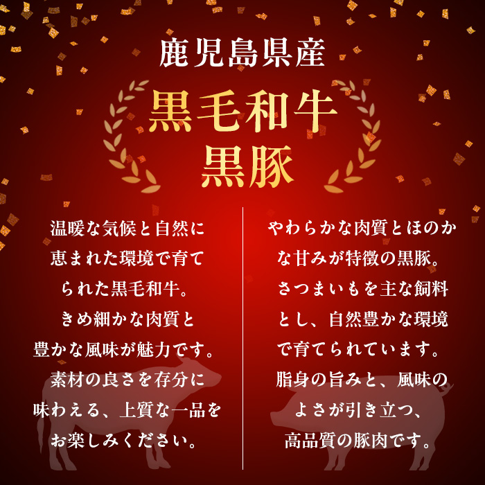 i1334-B ＜定期便・計3回(隔月)＞ 鹿児島県産 黒豚 黒毛和牛 定期便 (総計2.6kg) 国産 鹿児島県産 牛肉 豚肉 牛 豚 カタ ウデ スライス ロース 肩ロース 赤身 しゃぶしゃぶ 薄切り 小分け お肉 肉 3回 バラエティ 冷凍配送 隔月 【スターゼン】