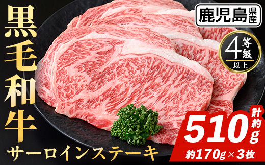 i1331 鹿児島県産 黒毛和牛 サーロインステーキ(約170g×3枚・計約510g) 国産 九州産 鹿児島産 黒毛和牛 牛肉 国産牛 サーロイン ステーキ 冷凍配送 【スターゼン】