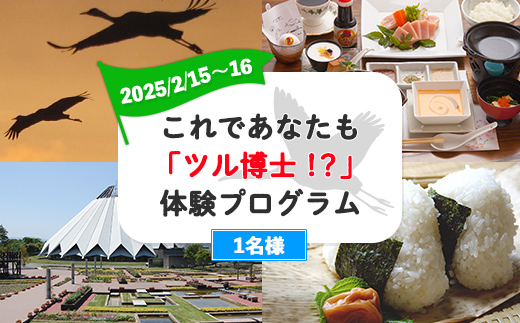 i1010-A 【JALふるさと納税CF限定】これであなたも「ツル博士！？」体験プログラム 1名コース（2025年2月15日～16日） 鶴 観光 宿泊 宿泊券 トラベル 旅行 エコツアー ガイド ご当地グルメ 【出水市観光特産品協会】