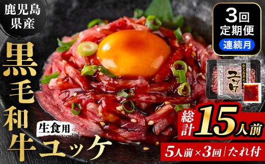 i824 ＜定期便・計3回(連続月)＞ 鹿児島県産黒毛和牛ユッケ＜(40g×5P)×3回＞ 肉 牛肉 黒毛和牛 国産 鹿児島県産 ユッケ 生食 小分け 定期便 連続月 毎月 定期便 カミチク 【株式会社LRプラスK】