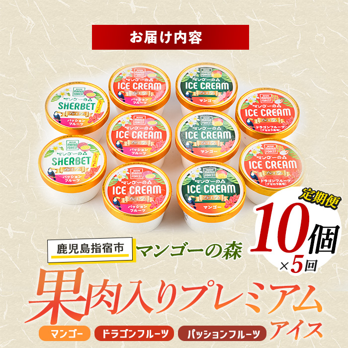 【全５回定期便】ゴロゴロ果肉入りアイス10個入定期便(マンゴーの森/IBZ040-002) アイス フルーツ マンゴー スイーツ シャーベット