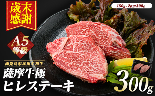 【歳末感謝！】薩摩牛 極 ヒレステーキ 300g(2枚入)(カミチク/026-1657) A5 国産 牛肉 牛 ブランド牛 ヘレ ヘレ肉 黒毛和牛 鹿児島県産 黒毛 A5ランク 国産牛 お肉 肉 ヒレ ヒレ肉 鉄板焼き 鹿児島 指宿 鹿児島県産 ギフト おかず ご褒美 ステーキ 和牛 冷凍 厚切り 厚切りステーキ きわみ 極み 薩摩 薩摩牛 さつま