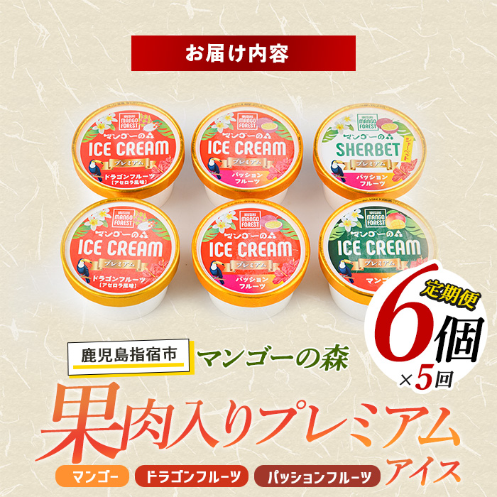【全５回定期便】ゴロゴロ果肉入りアイス6個入定期便(マンゴーの森/IBZ040-003) アイス フルーツ マンゴー スイーツ シャーベット
