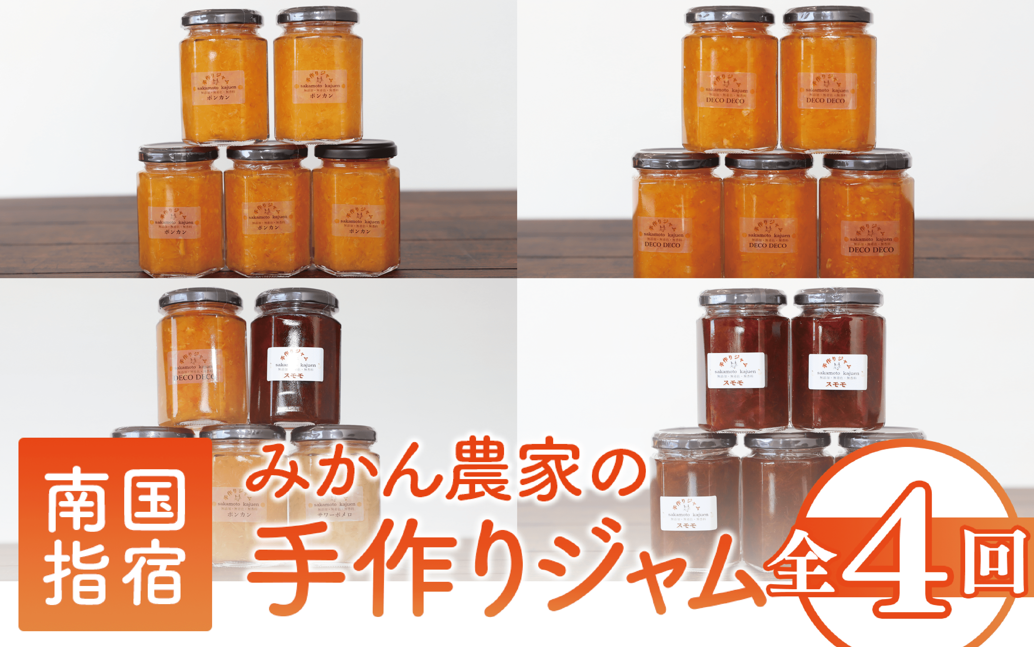【全４回定期便】みかん農家坂元さんちの手作りジャム定期便(坂元果樹園/Z040-491) ジャム 農家 手づくり マーマレード ママレード スモモ 柑橘 いぶすき