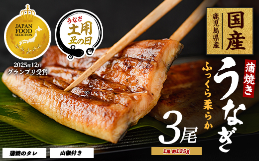 【丑の日に合わせてお届け！】【鹿児島県産】うなぎ蒲焼じっくり焼き約125g×3尾 化粧箱入り(大新/IB021-008u) 鰻 ウナギ 蒲焼 国産 丑の日 うな重 無頭 ギフト プレゼント 贈り物 贈答 惣菜 総菜 小分け レンジ 簡単 蒲焼き 冷凍 鹿児島県産