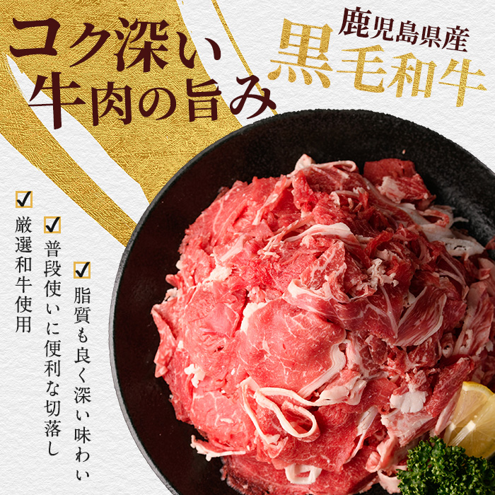 鹿児島県産黒毛和牛切り落とし900g(300g×3P)(カミチク/IB112-001) 牛肉 牛 お肉 肉 切落し 細切れ こま切れ 国産牛 冷凍 小分け 黒毛和牛 便利 小分け 国産 肉じゃが カレー 鹿児島 指宿 普段使い 家庭用 牛丼 牛めし 野菜炒め ハヤシライス 赤身  鹿児島県産