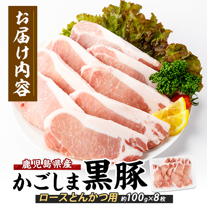 【10営業日以内に発送】かごしま黒豚ロースとんかつ用約100g×8枚(岡村商店/IB024-024)  鹿児島 黒豚 豚肉 豚 肉 六白黒豚 鹿児島県産 指宿市産 国産 ロース 豚ロース とんかつ トンカツ 豚かつ 豚カツ 冷凍 小分け 指宿市