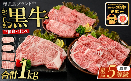 鹿児島黒牛サーロインステーキ＆すきやき食べ比べセット1kg(JAいぶすき/IB045-008)E301 牛肉 すき焼き しゃぶしゃぶ スライス 冷凍 肉 黒毛和牛 和牛 国産 A5 肩ロース リブロース 牛肉 ステーキ サーロインステーキ 食べ比べ