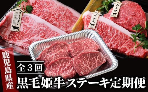 【全３回定期便】黒毛姫牛ステーキ定期便(Meatyou/Z065-292)牛肉 和牛 鹿児島県産 国産
