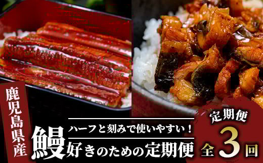 【全３回定期便】鰻好きのための定期便(奈良/Z075-477) 国産 うなぎ 小分け 鹿児島 蒲焼 いぶすき