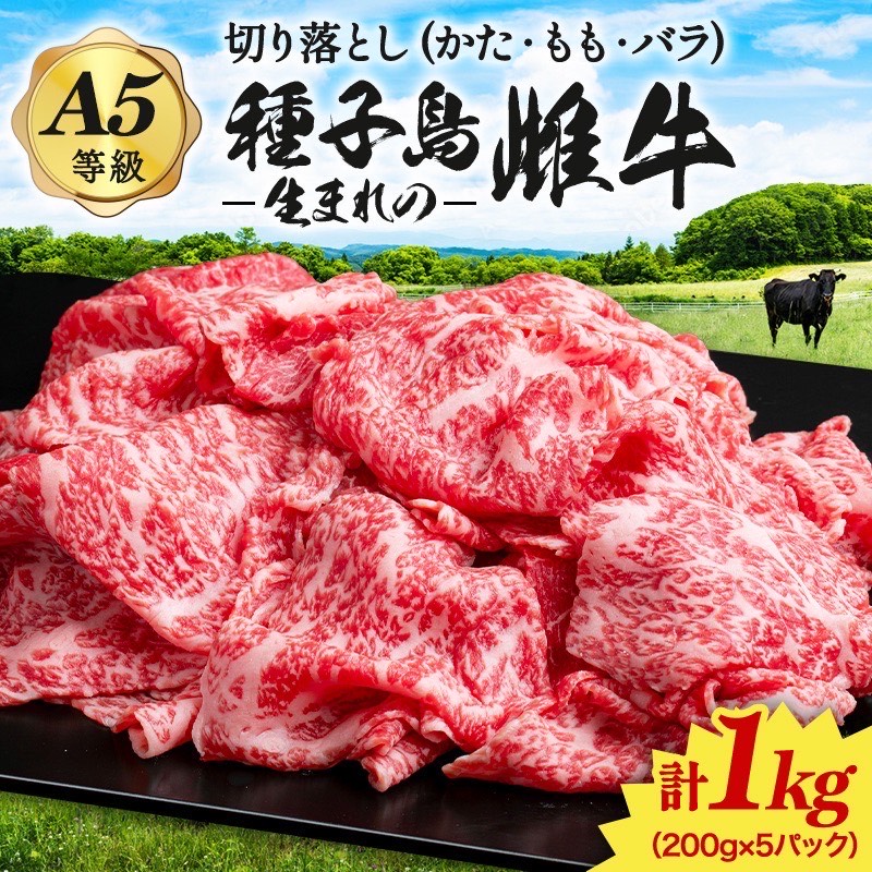 【JALのCAおすすめ】「自慢の逸品」西之表市生まれの黒毛和牛 切り落とし 肉 （ 200g×5パック）  NFN539 【300pt 】 // 最高級 赤身 切り落とし肉 かた 肩 もも バラ イノシン酸 種子島 生まれ 雌牛 オレイン酸 和牛 牛肉