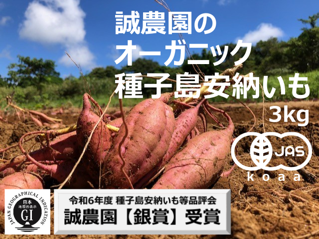 種子島 産 オーガニック (有機) 種子島安納いも (誠農園) ３kg　NFN599 【250pt】 有機栽培 有機JAS認証 皮まで丸ごと 安納いも 安納芋 熟成 糖度 オーガニック 安心安全