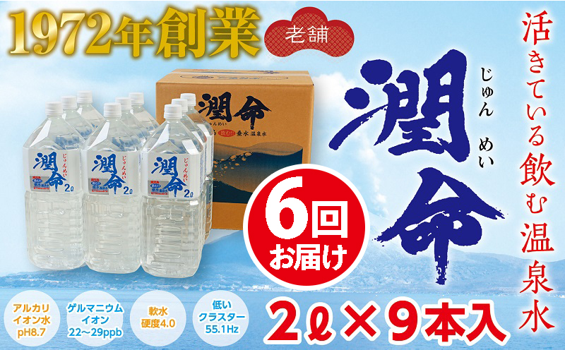 I9-1101／【6回定期便】飲む垂水温泉水　潤命　18L（2L×9本）