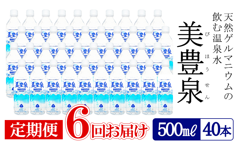 J13-1402／【6回定期便】飲む温泉水/美豊泉(500ml×40本)