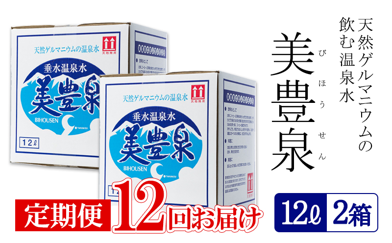 J15-1403／【12回定期便】飲む温泉水/美豊泉(12L×2箱)