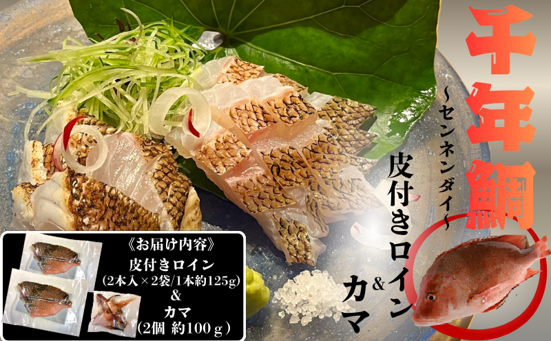 C3-7709／康秀の千年鯛 皮付き ロイン 4本 ＆ カマ 2個付