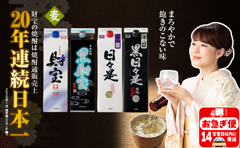 B2-22140／【麦焼酎】紙パック 4種4本 温泉水 財宝 鹿児島 焼酎 お酒