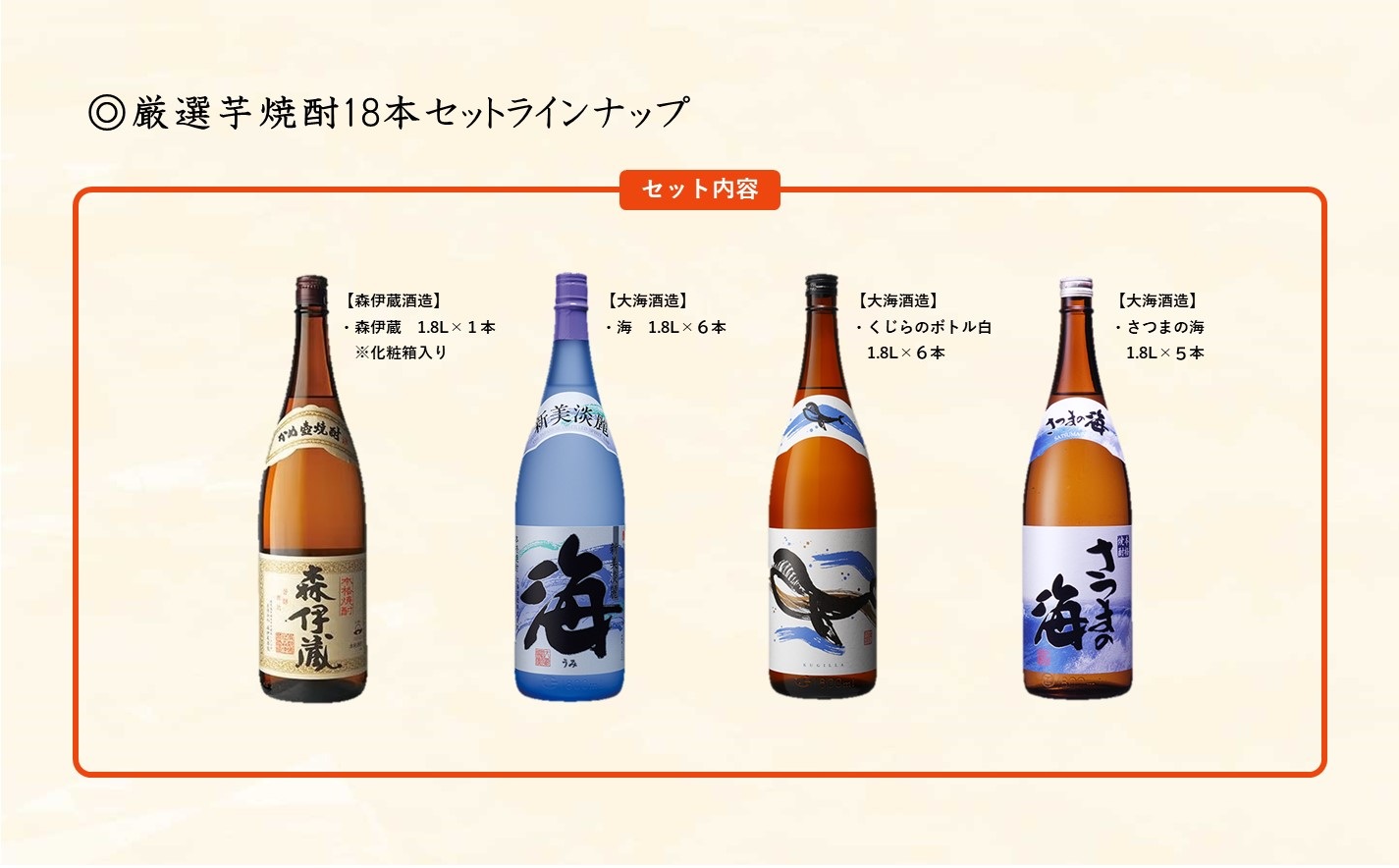 J18-3332／【芋焼酎】厳選芋焼酎 18本セット (各1.8L×18本)
