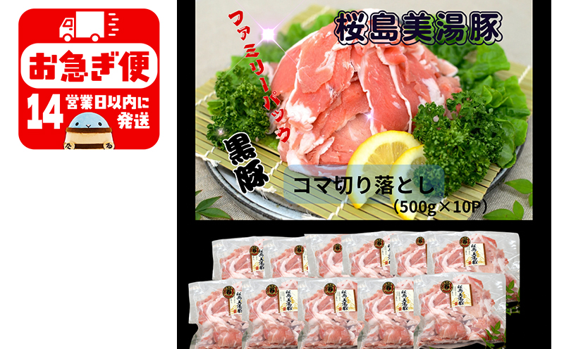 B2-0405／鹿児島県産 黒豚　桜島美湯豚　コマ 切り落とし　5kg (500g×10パック)