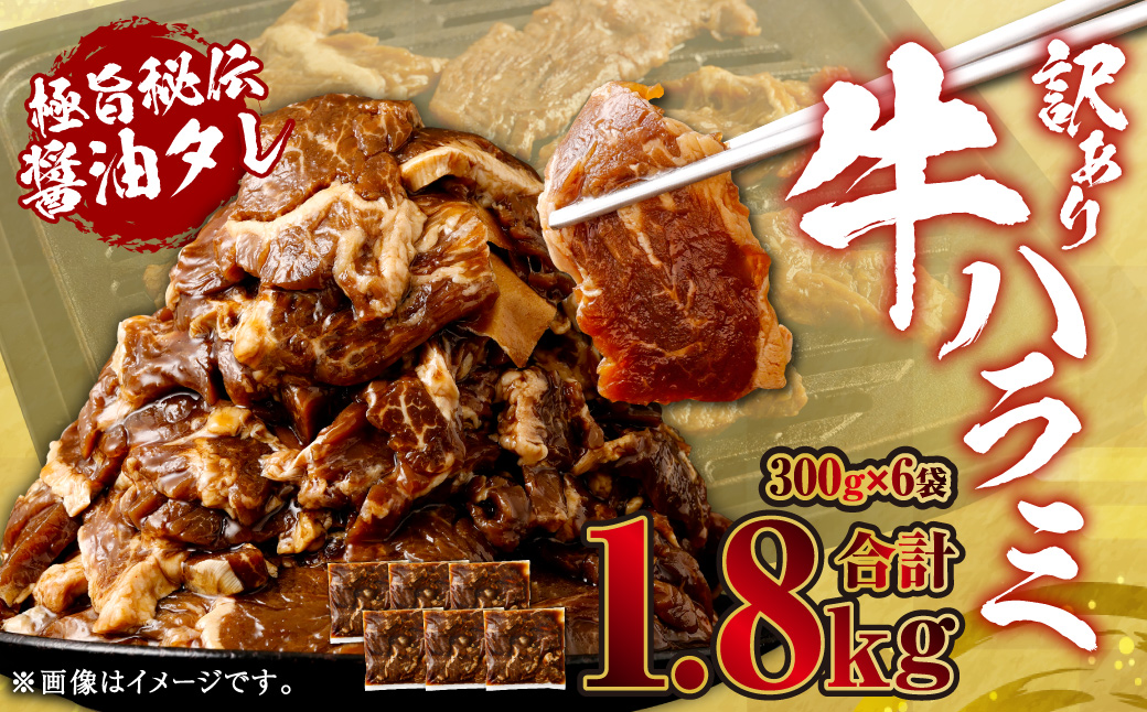 やわらか 牛ハラミ（サガリ）肉 極旨秘伝醤油タレ漬け 合計1.8kg（300g×6袋）【訳あり】ハラミ 牛肉 AS-494
