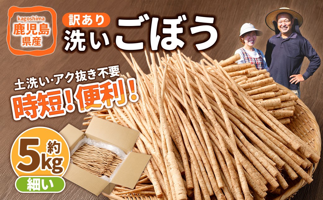 鹿児島県産 洗い【細い】 ごぼう 約5kg 【規格外・訳あり品】【2026年12月上旬-3月下旬発送予定】 AS-4116